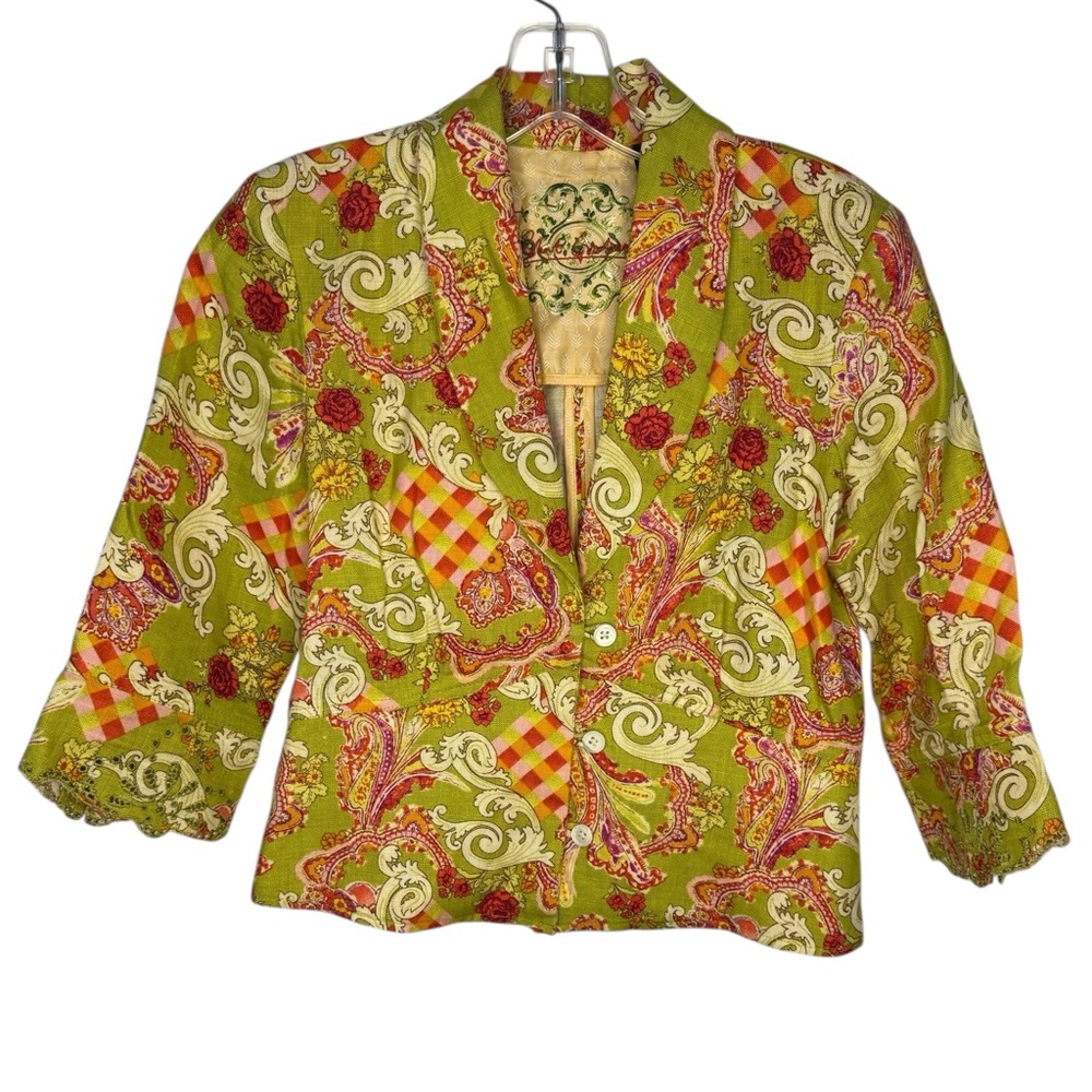 Robert Graham Women’s Green Yellow Pink Liben Paisley Blazer - Size 2